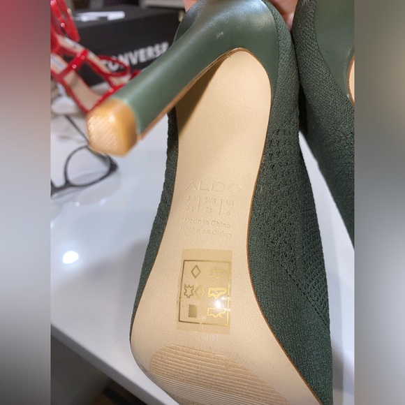 NWOB Aldo Olive Green Harper Peep Toe Sock Booties - Picture 6 of 10